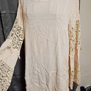 Umgee Cream Boho Crochet Lace Bell Sleeve Dress